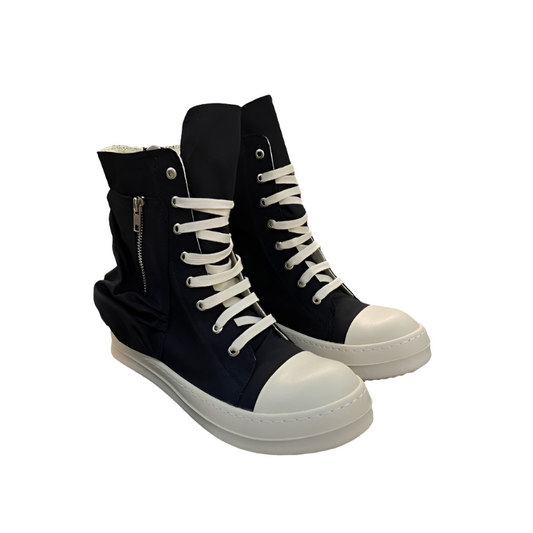 Rick Owens High-top Nylon Boots - And White T-Shirt - Black Unisex Streetwear Limited Edition - ### Rick Owens High-Top Nylon Boots - Black and White Introducing the Rick Owens High-Top