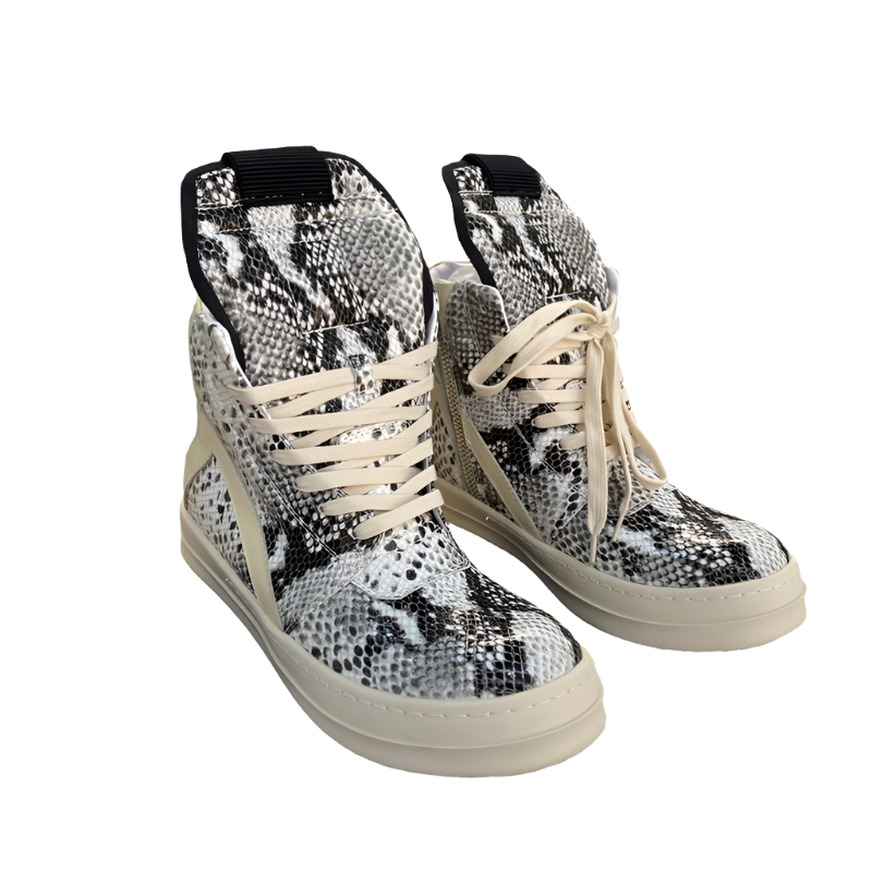 Rick Owens Geobasket Sneakers - Snakeskin Print - Red Unisex Streetwear Limited Edition - ### Rick Owens Geobasket Sneakers - Snakeskin Print Introducing the Rick Owens Geobasket Sneakers in