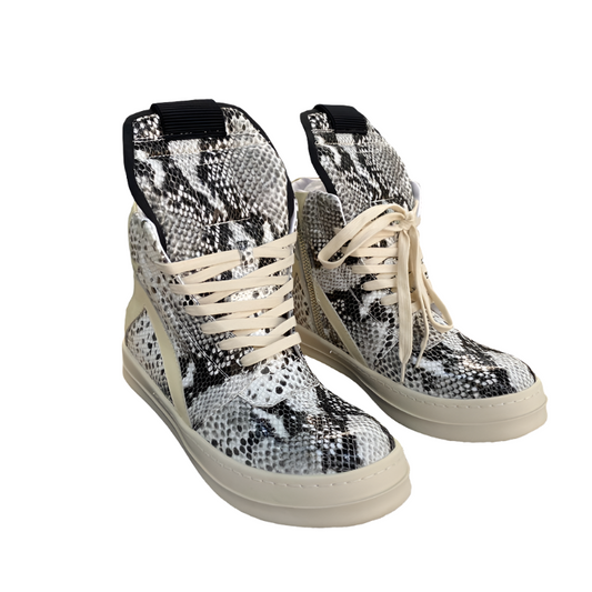 Rick Owens Geobasket Sneakers - Snakeskin Print - Red Unisex Streetwear Limited Edition - ### Rick Owens Geobasket Sneakers - Snakeskin Print Introducing the Rick Owens Geobasket Sneakers in