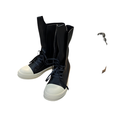 High-Top Leather Combat Boots Jacket - Black Unisex Streetwear Limited Edition - **High-Top Leather Combat Boots** Step into edgy sophistication with these high-top leather combat boots. Designed