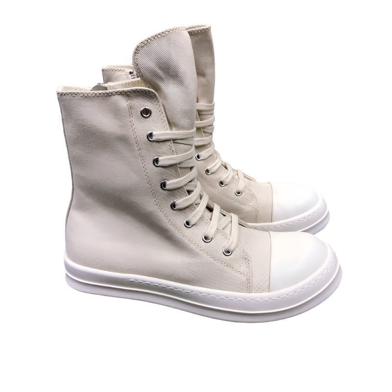 High-Top Canvas Sneakers - White Unisex Streetwear Limited Edition - **High-Top Canvas Sneakers** Introducing the perfect blend of casual comfort and modern style with these
