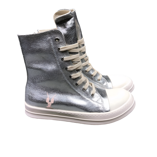 Rick Owens Metallic High-top Sneakers - White Unisex Streetwear Limited Edition - **Rick Owens Metallic High-Top Sneakers** Introducing the Rick Owens Metallic High-Top Sneakers, a bold statement