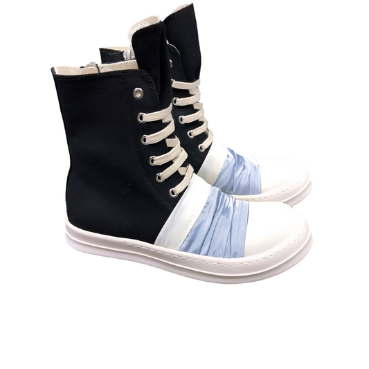 Rick Owens Canvas Boots With Ruched Fabric - Black Unisex Streetwear Limited Edition - **Rick Owens Black Canvas Boots with Ruched Fabric** Introducing the Rick Owens Black Canvas Boots