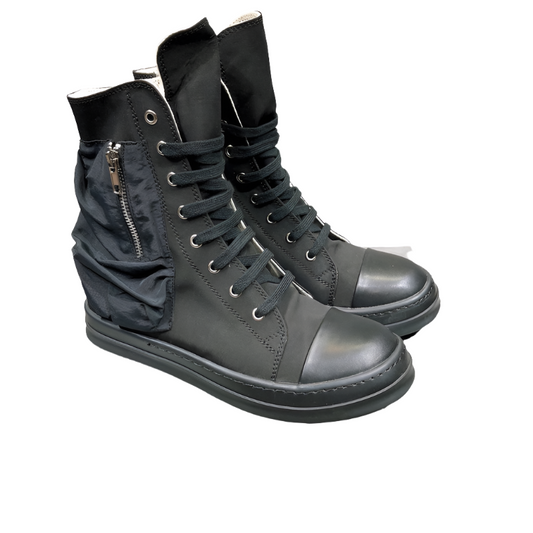 Rick Owens High-top Leather Sneakers With Side Zipper - Black Unisex Streetwear Limited Edition - **Rick Owens High-Top Leather Sneakers with Side Zipper** Elevate your sneaker game with the Rick