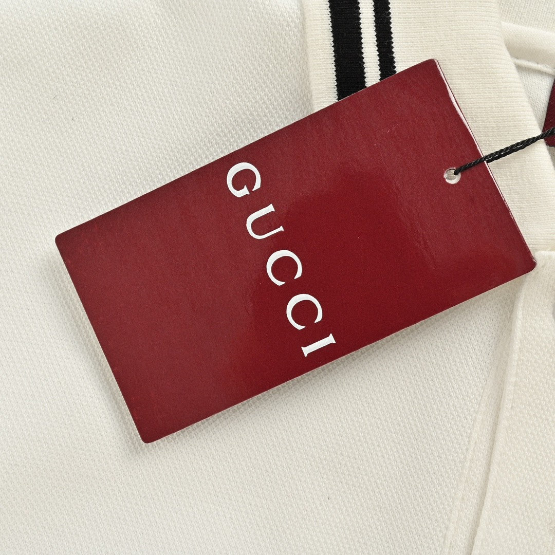 Polo Gucci con logo a rayas (Blanco)