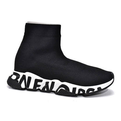 BALENCIAGA Speed Graffiti Trainer - White - Black Unisex Streetwear Limited Edition - The Balenciaga Speed Graffiti Trainers x Black White edition infuses the brand's futuristic silhouette with