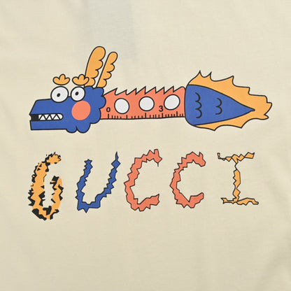 Gucci T-shirt With Dragon Graphic - White Unisex Streetwear Limited Edition - <span>Fun and eye-catching. Features a colorful dragon graphic with the Gucci logo. Made from high-quality