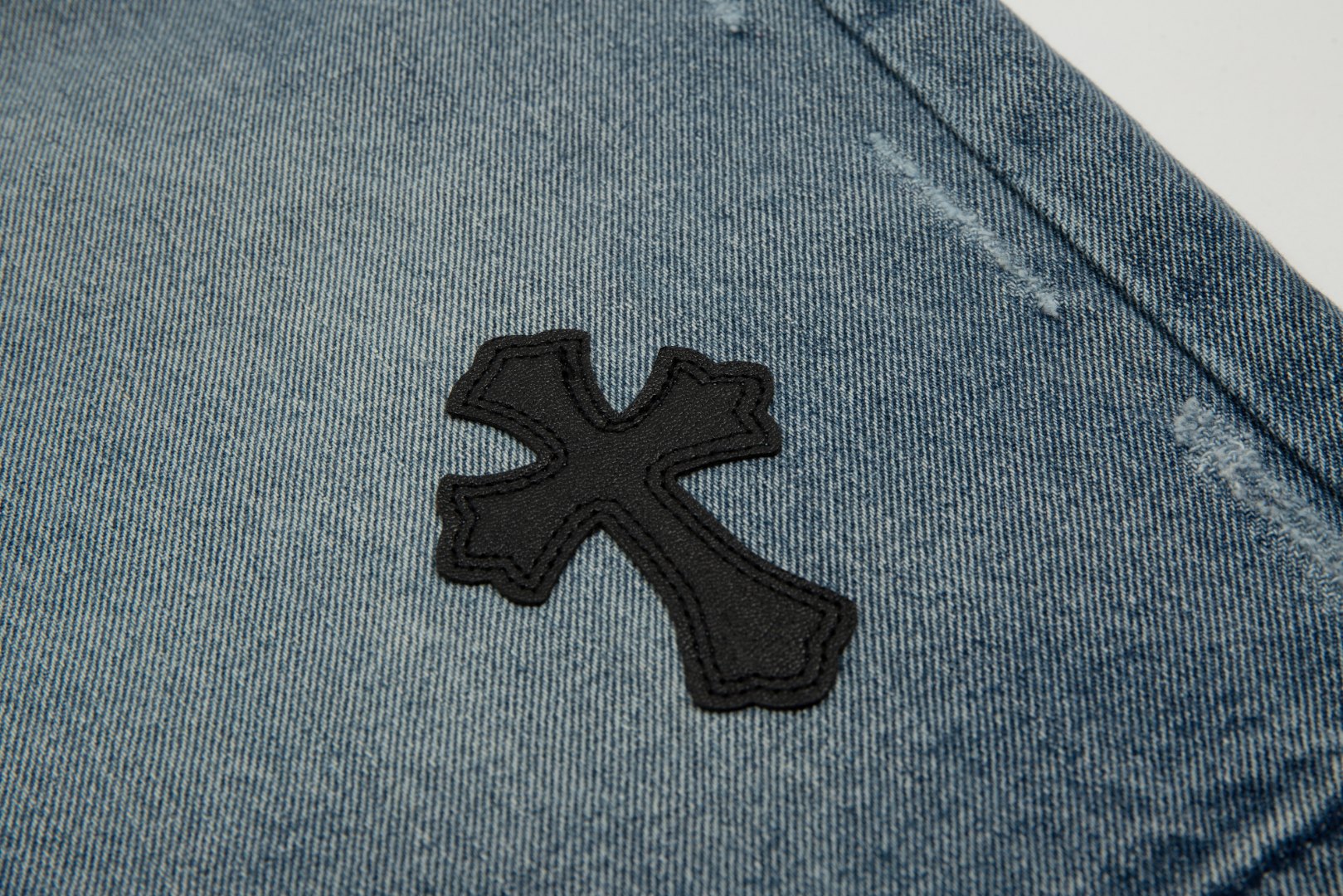 CHROME Hearts Cross Patch Edge Jorts Washed Denim - Black Unisex Streetwear Limited Edition