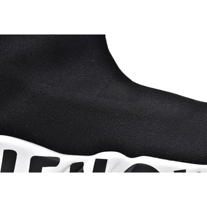 BALENCIAGA Speed Graffiti Trainer - White - Black Unisex Streetwear Limited Edition - The Balenciaga Speed Graffiti Trainers x Black White edition infuses the brand's futuristic silhouette with