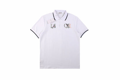 Dior Polo Shirt With Floral Logo Design - Black Unisex Streetwear Limited Edition - <p dir='ltr'><span>This Dior polo shirt features a floral logo design. It is white with