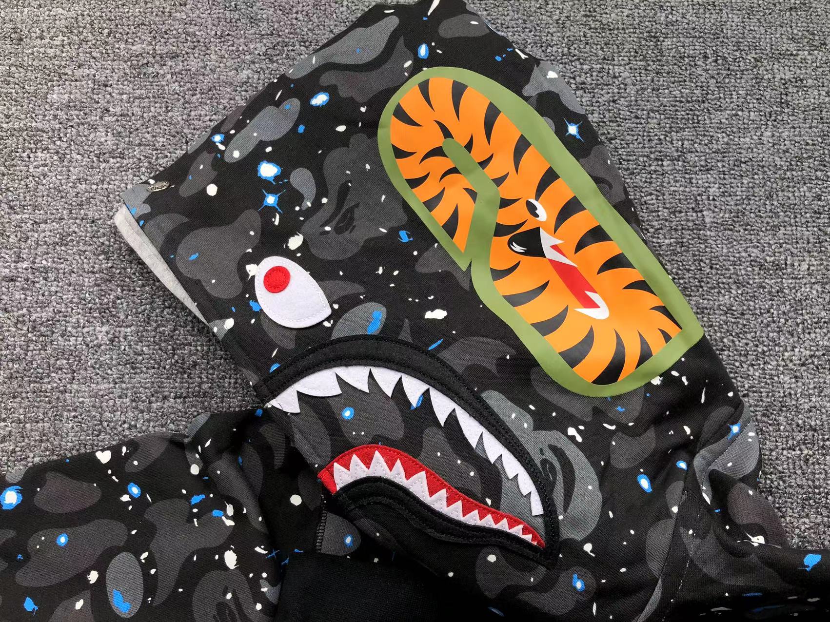 BAPE Space Camo Double Shark Full Zip Hoodie - Black Unisex Streetwear Limited Edition