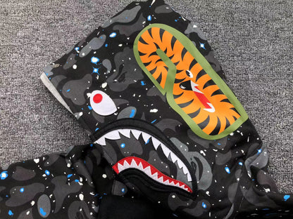 BAPE Space Camo Double Shark Full Zip Hoodie - Black Unisex Streetwear Limited Edition