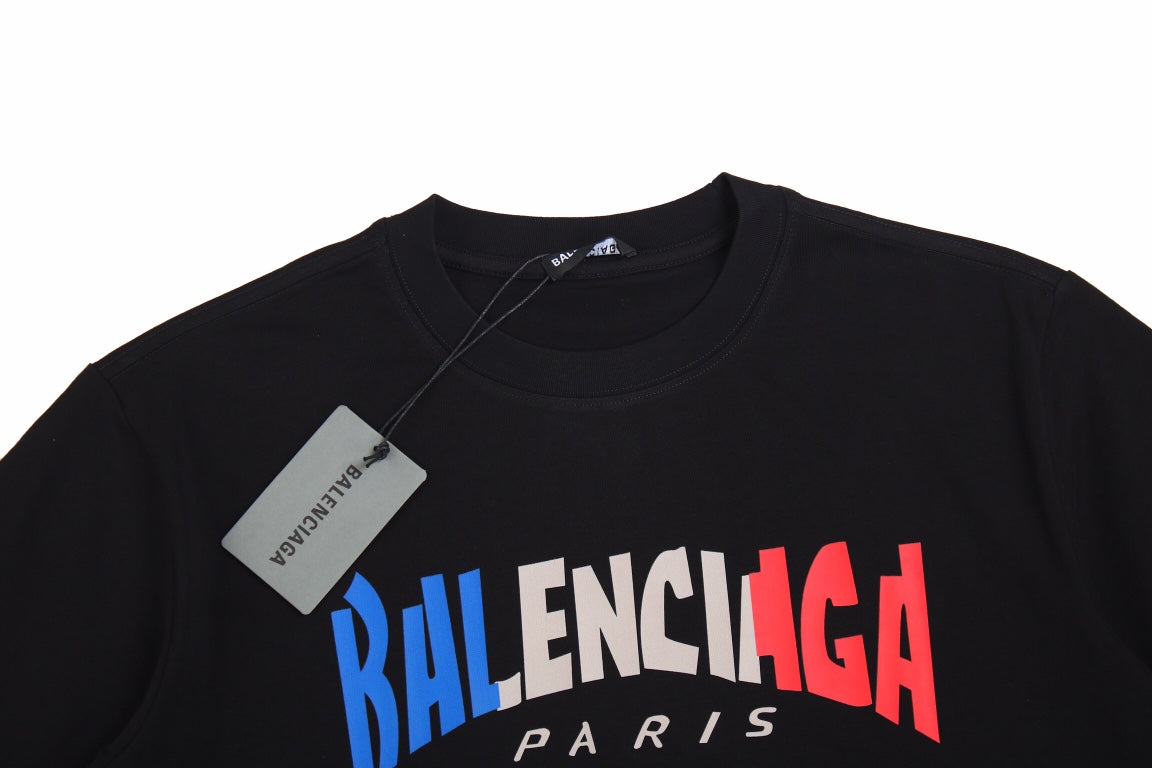 BALENCIAGA France Gradient Logo T-shirt - Red Unisex Streetwear Limited Edition - The BALENCIAGA FRANCE GRADIENT LOGO T-SHIRT - REPLICA merges luxury minimalism with bold branding ,