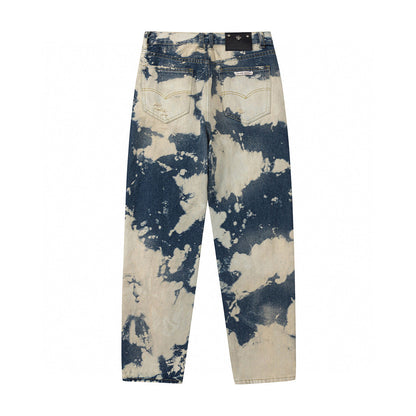 CHROME Hearts Tie Dye Orange Cross Patch Jeans - White Unisex Streetwear Limited Edition