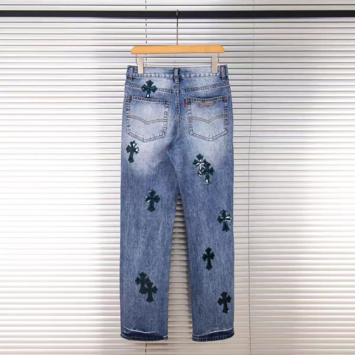 CHROME Hearts Cross Patch Jeans Denim - Black Unisex Streetwear Limited Edition