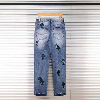 CHROME Hearts Cross Patch Jeans Denim - Black Unisex Streetwear Limited Edition