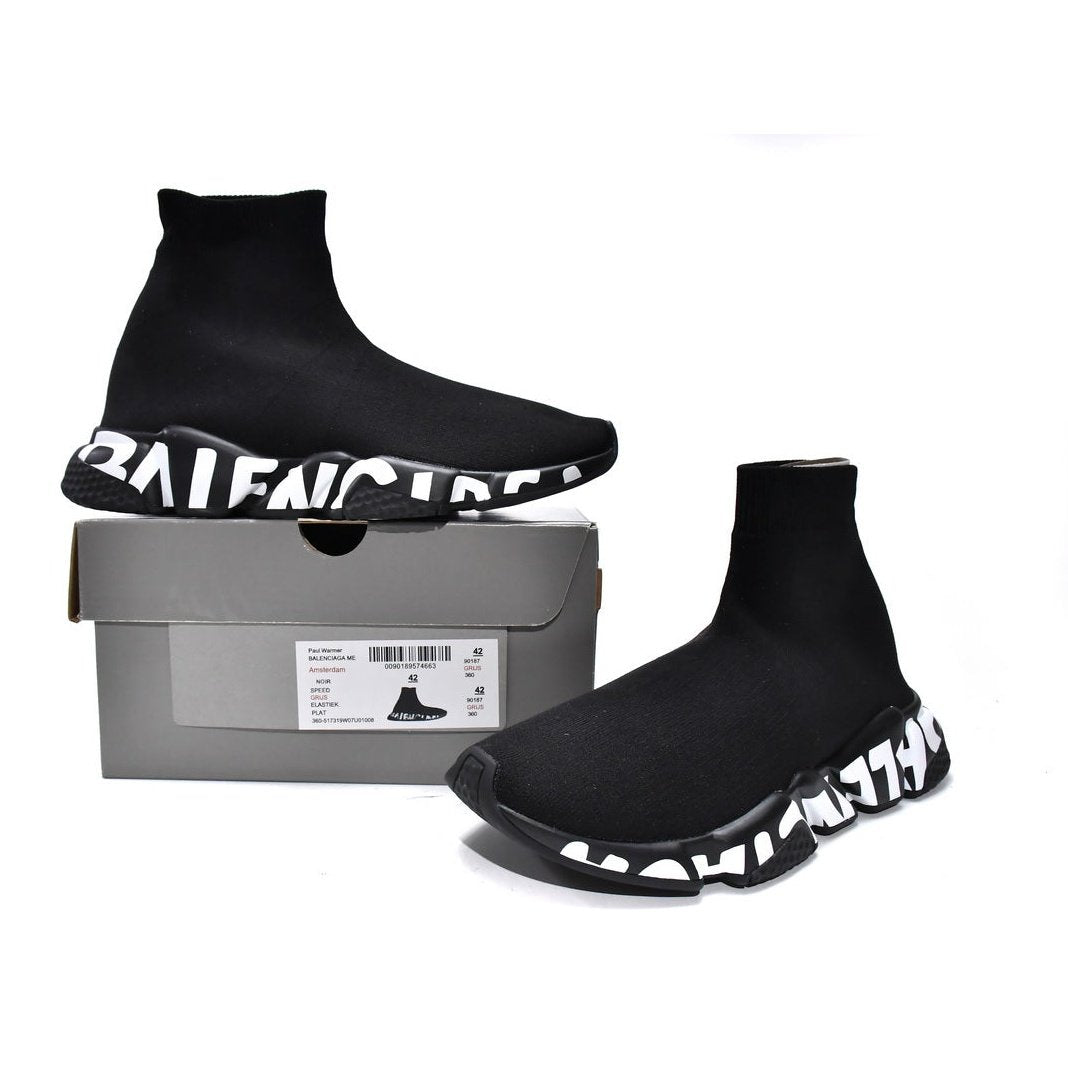 BALENCIAGA Speed Graffiti Trainer - - Black Unisex Streetwear Limited Edition - The Balenciaga Speed Graffiti Trainer x Black is a captivating blend of haute couture and