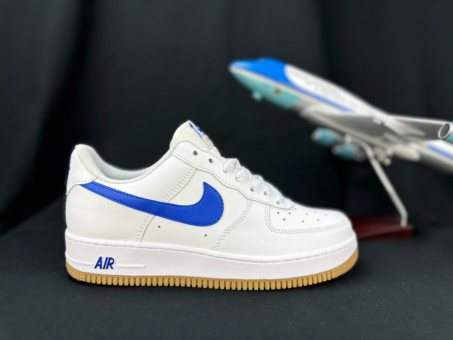 NIKE Air Force 1 'gum Sole - Blue' - White Unisex Streetwear Limited Edition - **Nike Air Force 1 'Gum Sole White/Blue'** The Nike Air Force 1 'Gum Sole White/Blue'
