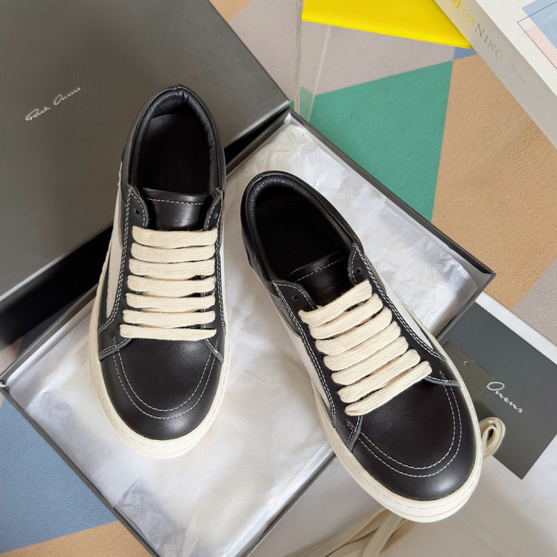 Rick Owens Leather And Suede Low-top Sneakers - Black Unisex Streetwear Limited Edition - **Rick Owens Black Leather and Suede Low-Top Sneakers: Timeless Sophistication and Premium Craftsmanship** Int