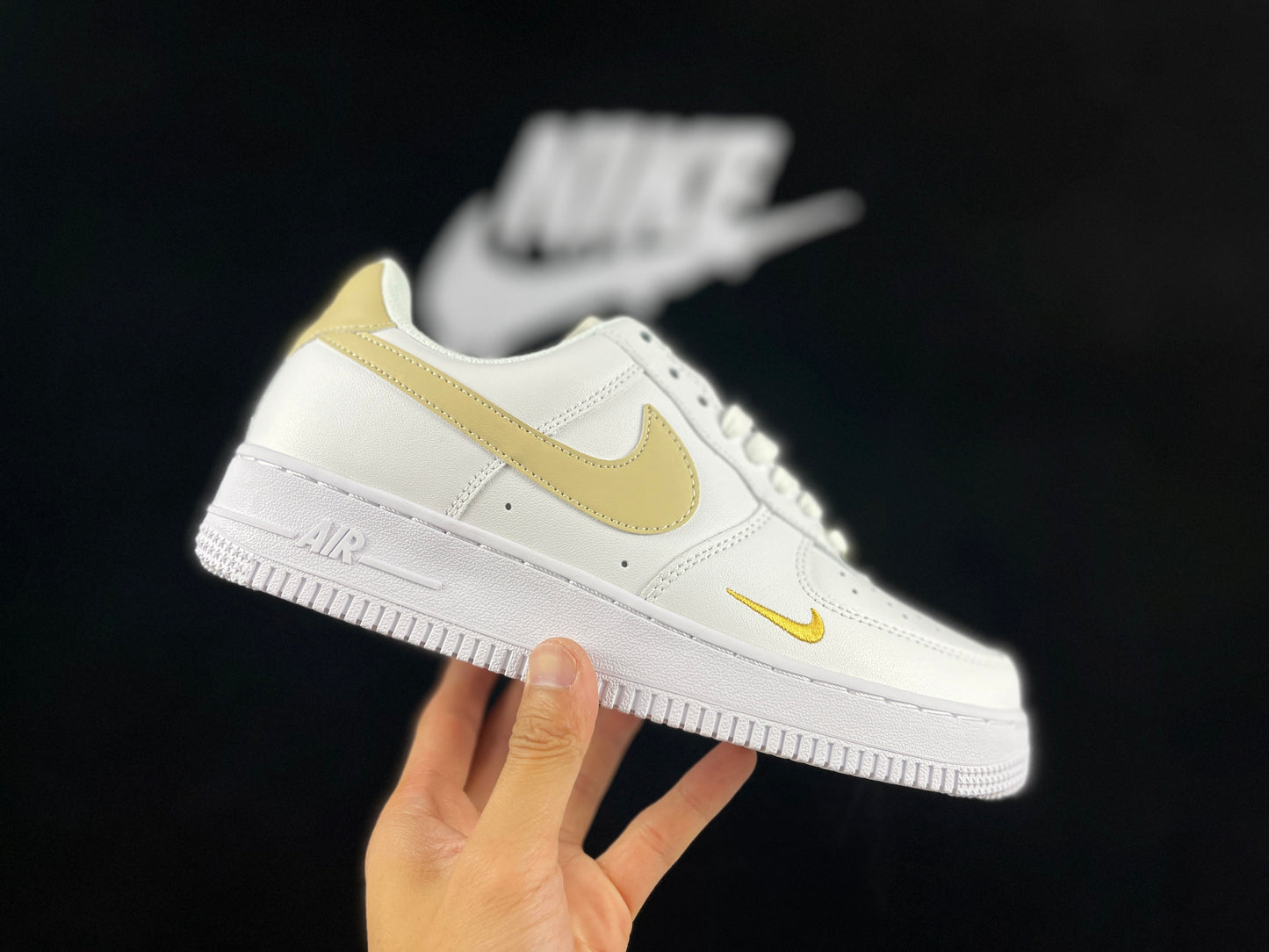 NIKE Air Force 1 'mini Swoosh - Yellow' - White Unisex Streetwear Limited Edition - **Nike Air Force 1 'Mini Swoosh White/Yellow'** The Nike Air Force 1 'Mini Swoosh White/Yellow'