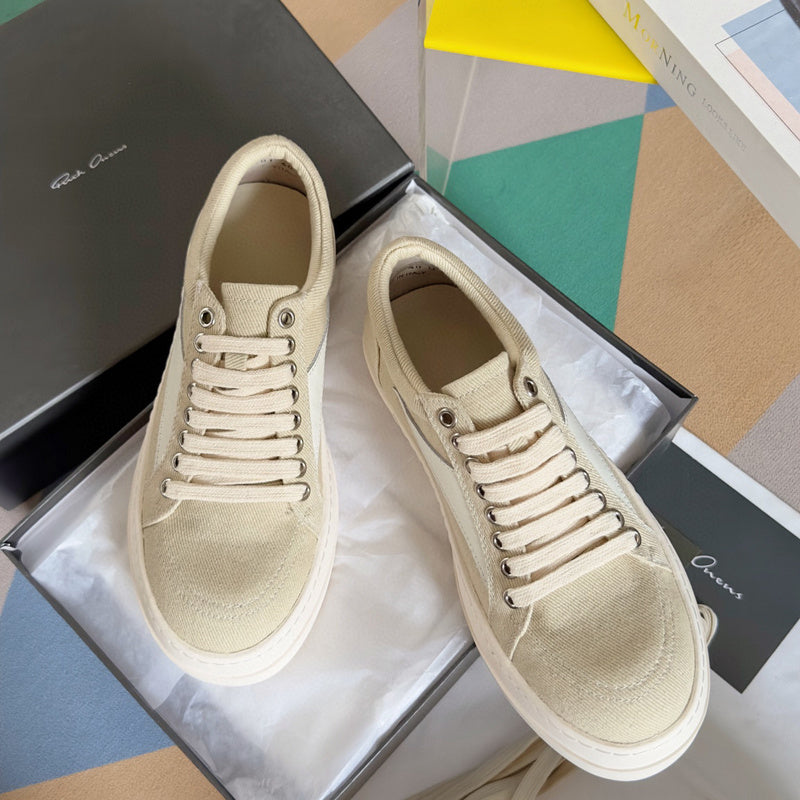 Rick Owens Canvas Low-top Sneakers - Beige Unisex Streetwear Limited Edition - **Rick Owens Beige Canvas Low-Top Sneakers: Subtle Elegance and Superior Craftsmanship** Introducing the Rick Owens