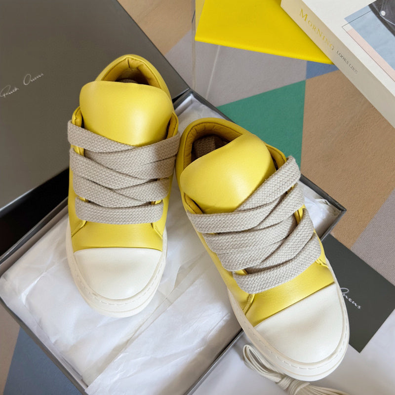 Rick Owens Low-top Sneakers - Yellow Unisex Streetwear Limited Edition - **Rick Owens Yellow Low-Top Sneakers: Bold Elegance and Superior Craftsmanship** Introducing the Rick Owens Yellow