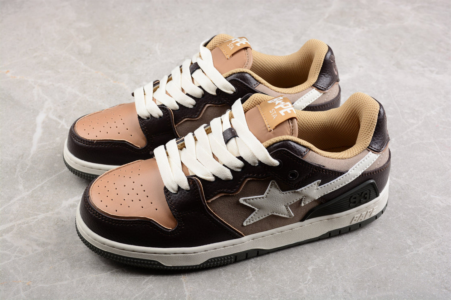 BAPE Sta Low-top Sneakers In And Beige - Brown Unisex Streetwear Limited Edition - **BAPE STA Low-Top Sneakers in Brown and Beige** Introducing the BAPE STA Low-Top Sneakers in
