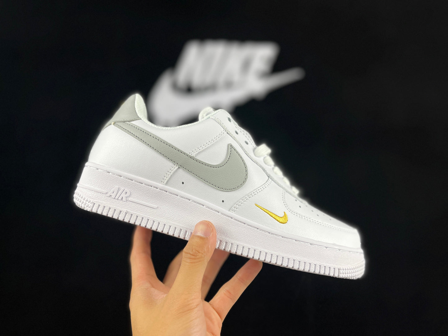 NIKE Air Force 1 'mini Swoosh - Grey' - White Unisex Streetwear Limited Edition - **Nike Air Force 1 'Mini Swoosh White/Grey'** The Nike Air Force 1 'Mini Swoosh White/Grey'