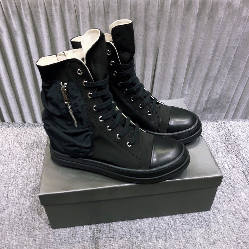 Rick Owens High-top Leather Sneakers With Side Zipper - Black Unisex Streetwear Limited Edition - **Rick Owens High-Top Leather Sneakers with Side Zipper** Elevate your sneaker game with the Rick