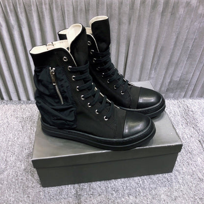 Rick Owens High-top Leather Sneakers With Side Zipper - Black Unisex Streetwear Limited Edition - **Rick Owens High-Top Leather Sneakers with Side Zipper** Elevate your sneaker game with the Rick