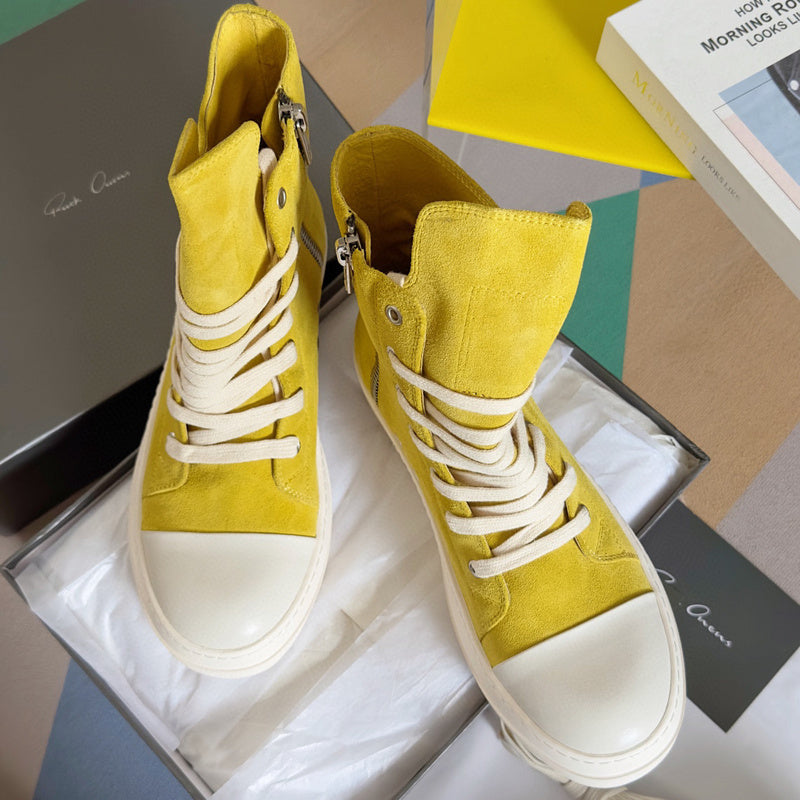 Rick Owens High-top Sneakers - Yellow Unisex Streetwear Limited Edition - **Rick Owens Yellow High-Top Sneakers: Vibrant Style Meets Premium Craftsmanship** Introducing the Rick Owens Yellow