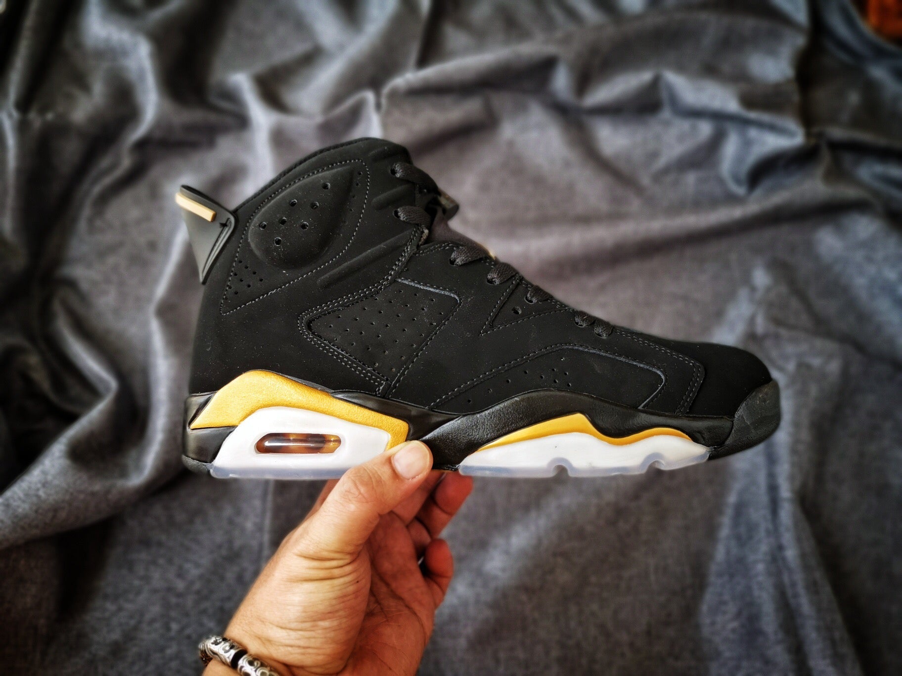 Jordan 6 And Gold Sneakers - Black Unisex Streetwear Limited Edition - Introducing the Air Jordan 6 in a striking black and gold colorway, a sleek and