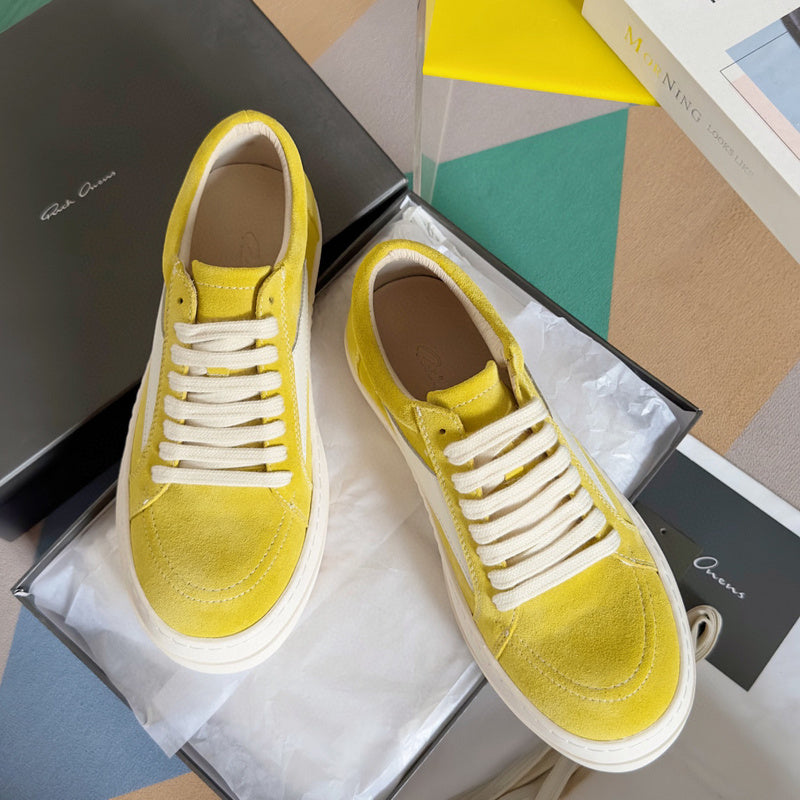 Rick Owens Suede Low-top Sneakers - Yellow Unisex Streetwear Limited Edition - **Rick Owens Yellow Suede Low-Top Sneakers: Bold Elegance and Superior Craftsmanship** Introducing the Rick Owens