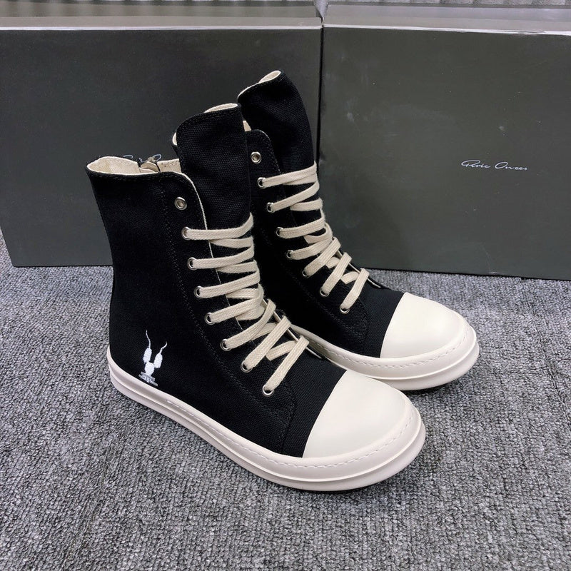 Rick Owens High-top Canvas Sneakers - Black Unisex Streetwear Limited Edition - **Rick Owens Black High-Top Canvas Sneakers** Elevate your footwear collection with the Rick Owens Black