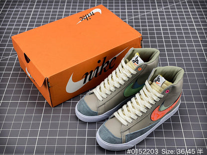 Nike Blazer1977 'hu - White Unisex Streetwear Limited Edition - The Nike Blazer 1977 'H ' Reflective Crackle Print in Beige Grey is a stylish nod