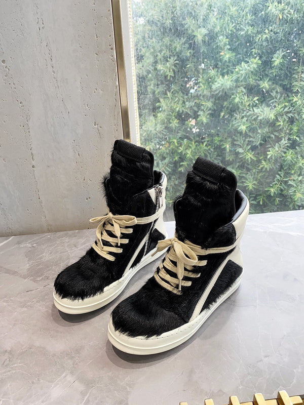 Rick Owens Geobasket Sneakers - Pony Hair - Black Unisex Streetwear Limited Edition - ### Rick Owens Geobasket Sneakers - Black Pony Hair Introducing the Rick Owens Geobasket Sneakers