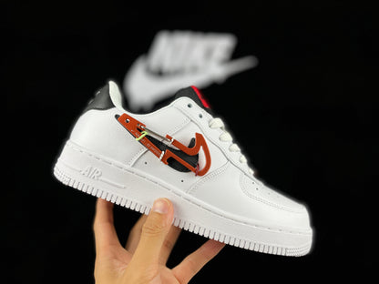 NIKE Air Force 1 Low 'white - - Red Hiking Buckle' - Black Unisex Streetwear Limited Edition - **Nike Air Force 1 Low 'White/Black/Red Hiking Buckle'** The Nike Air Force 1 Low 'White/Black/Red