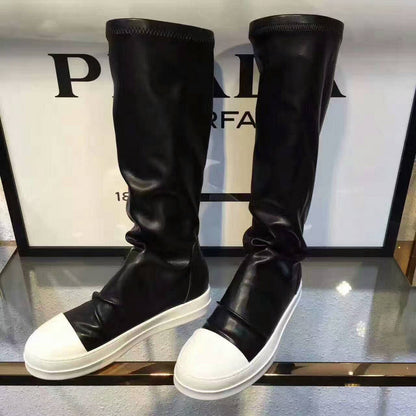 Over-the-Knee Leather Sneakers - Black Unisex Streetwear Limited Edition - **Over-the-Knee Leather Sneakers** Introducing a bold fusion of sneaker and boot, these over-the-knee leather sneakers