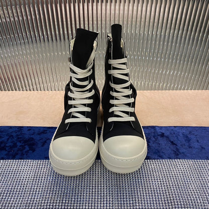 Rick Owens High-top Nylon Boots - And White T-Shirt - Black Unisex Streetwear Limited Edition - ### Rick Owens High-Top Nylon Boots - Black and White Introducing the Rick Owens High-Top