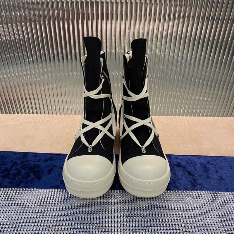 Rick Owens High-top Canvas Boots - And White T-Shirt - Black Unisex Streetwear Limited Edition - ### Rick Owens High-Top Canvas Boots - Black and White Introducing the Rick Owens High-Top