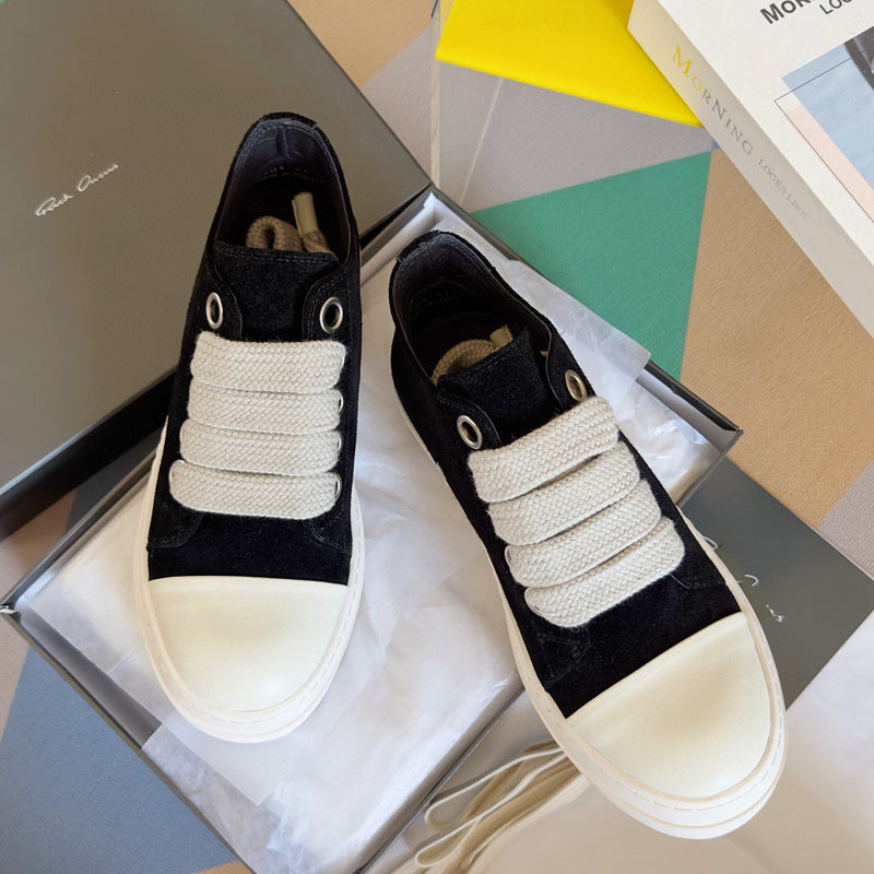 Rick Owens Suede Low-top Sneakers - Black Unisex Streetwear Limited Edition - **Rick Owens Black Low-Top Sneakers: Timeless Elegance and Modern Craftsmanship** Introducing the Rick Owens Black