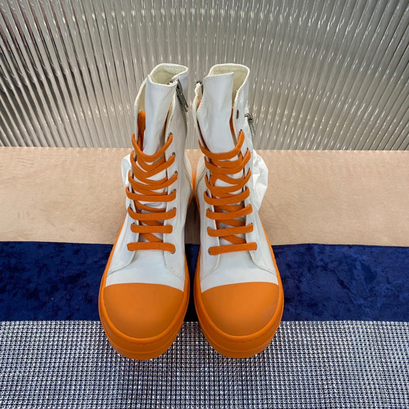 Rick Owens High-top Canvas Boots - And Orange T-Shirt - White Unisex Streetwear Limited Edition - ### Rick Owens High-Top Canvas Boots - White and Orange Introducing the Rick Owens High-Top
