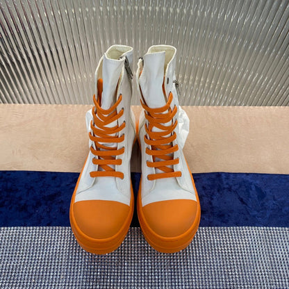 Rick Owens High-top Canvas Boots - And Orange T-Shirt - White Unisex Streetwear Limited Edition - ### Rick Owens High-Top Canvas Boots - White and Orange Introducing the Rick Owens High-Top