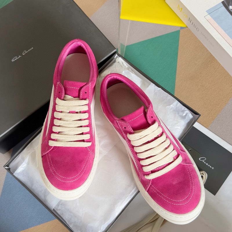 Rick Owens Suede Low-top Sneakers - Pink Unisex Streetwear Limited Edition - **Rick Owens Pink Suede Low-Top Sneakers: Bold Vibrancy and Superior Craftsmanship** Introducing the Rick Owens