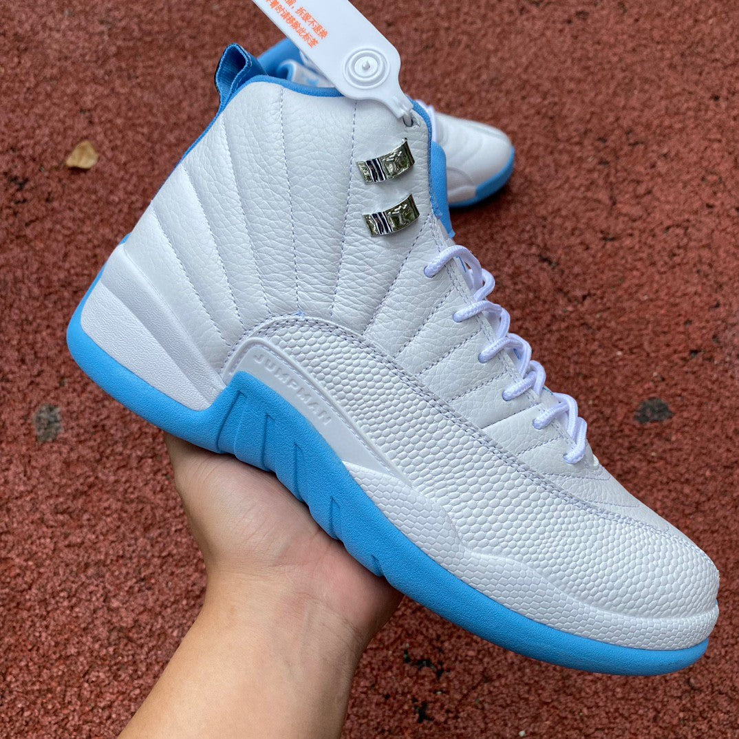 Jordan 12 Retro 'white - University Blue' Sneakers Unisex Streetwear Limited Edition - **Product Description: Air Jordan 12 Retro 'White/University Blue'** The Air Jordan 12 Retro 'White/University Bl