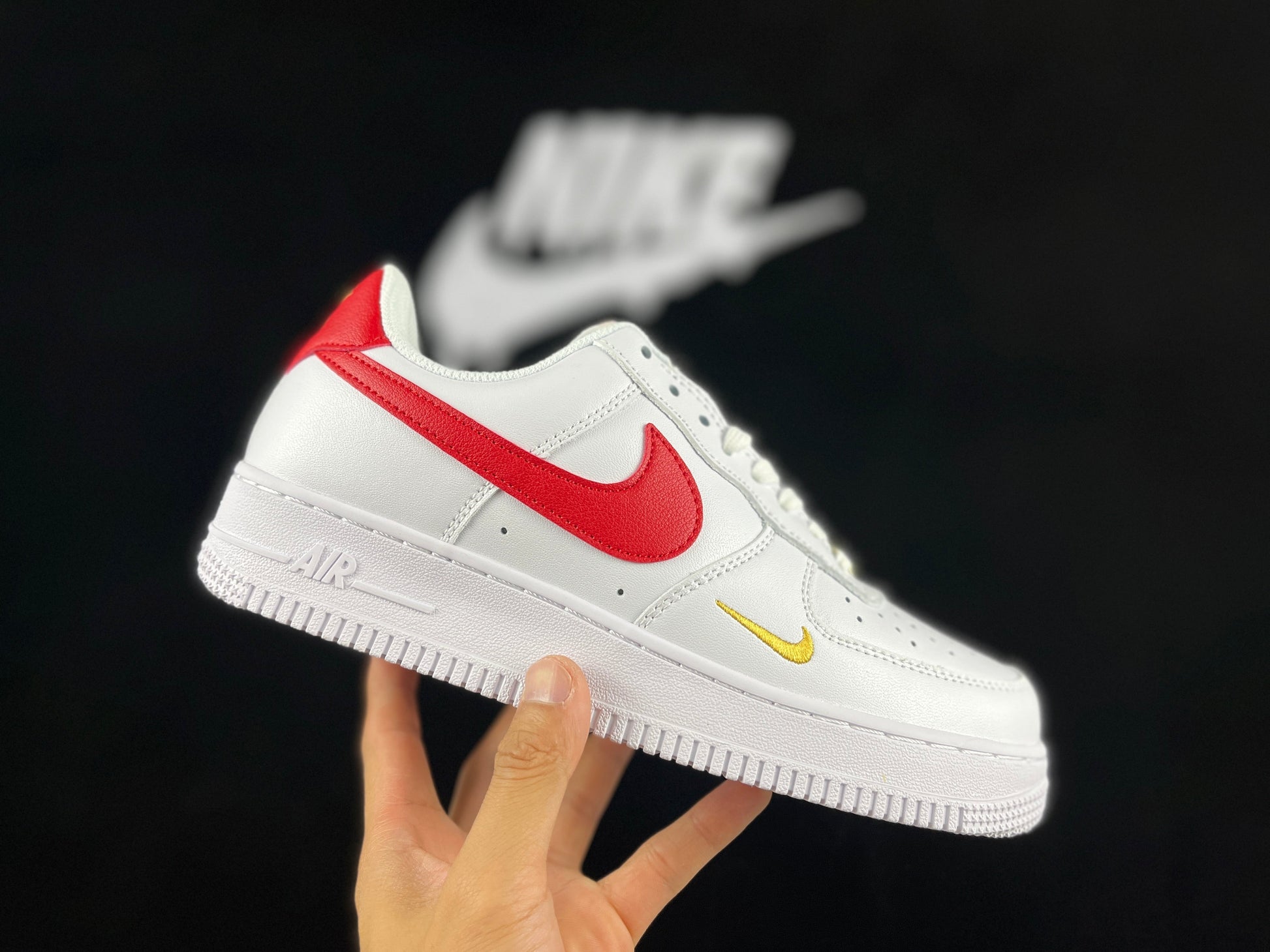 NIKE Air Force 1 'mini Swoosh - Red' - White Unisex Streetwear Limited Edition - **Nike Air Force 1 'Mini Swoosh White/Red'** The Nike Air Force 1 'Mini Swoosh White/Red'
