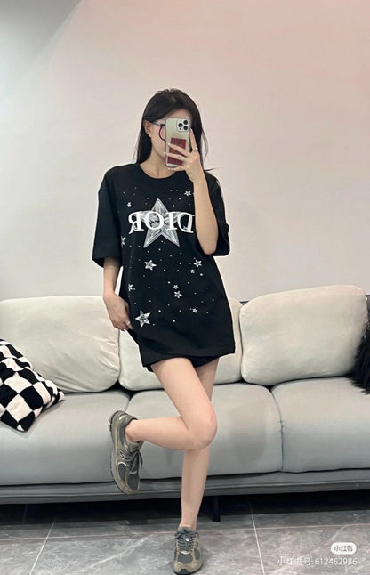 Camiseta negra con estampado de estrella de Dior