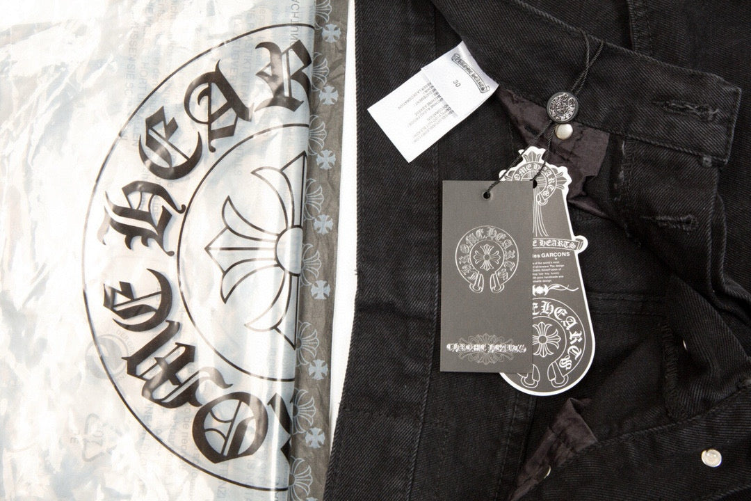 CHROME Hearts Cross Patch Jeans - Black Unisex Streetwear Limited Edition