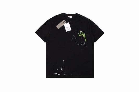Dior T-shirt With Neon Logo - Black Unisex Streetwear Limited Edition - <p dir='ltr'><span>Black t-shirt featuring a neon Dior logo with a splattered paint effect. Bold