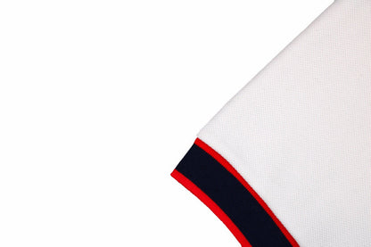 Gucci Polo Shirt With Web Collar (white) Unisex Streetwear Limited Edition - <p dir='ltr'><span>Classic white polo shirt featuring a navy collar and cuffs with red accents.